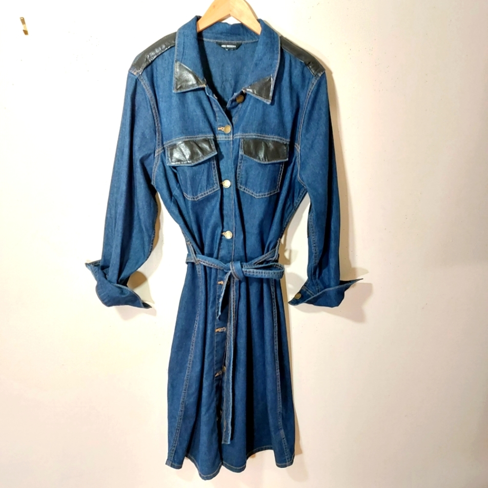 Denim/Jean Trench Coat with Leather Patches